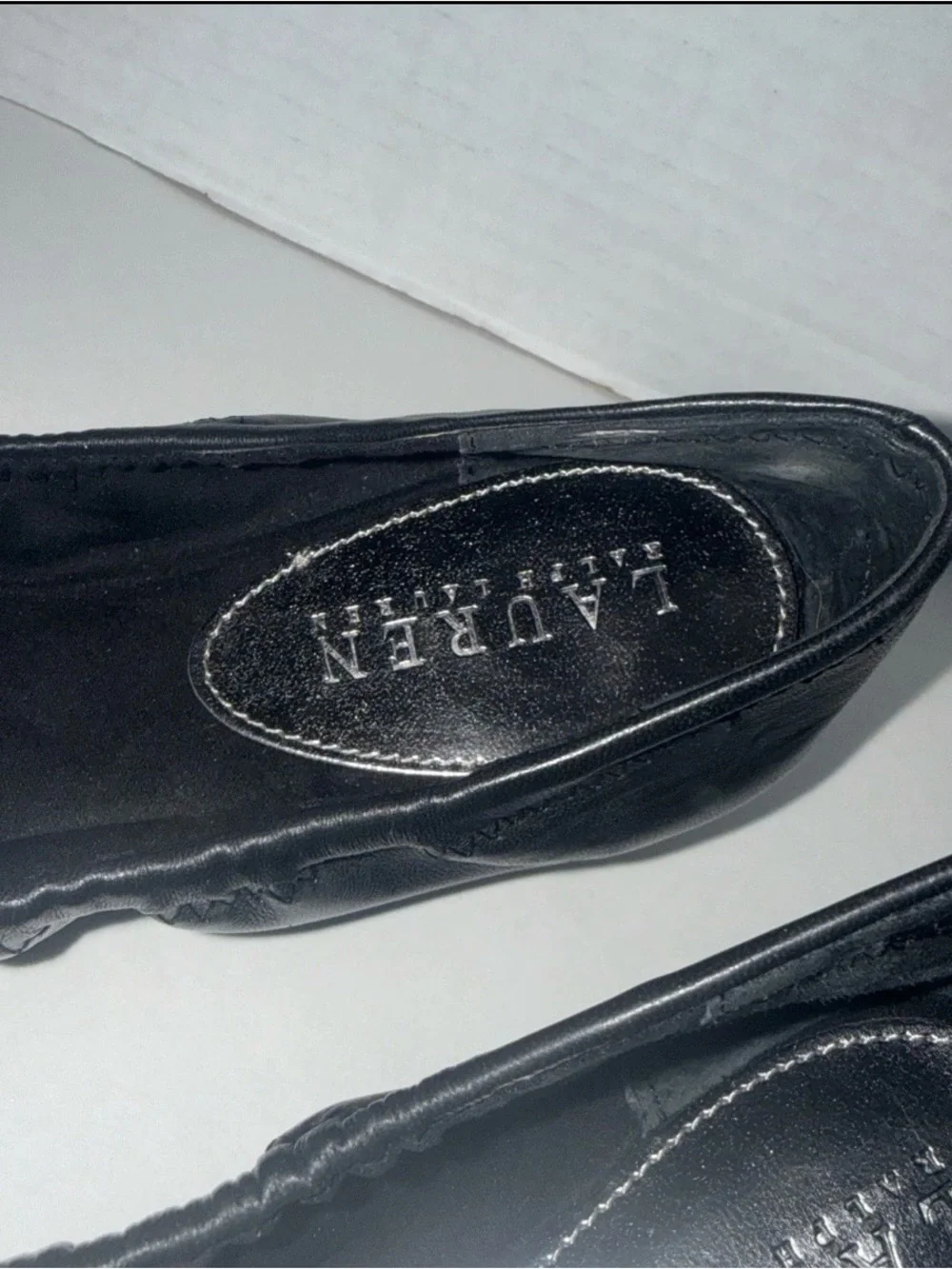 Lauren Ralph Lauren Black Leather Ballet Flats with Buckle Accent